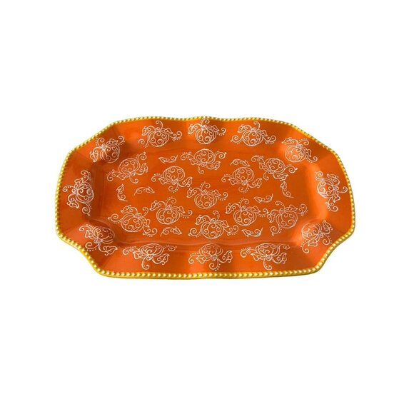 Tara Temptations Pumpkin Floral Lace Platter Serving Tray  Orange 16 In X 10 In - Picture 1 of 8